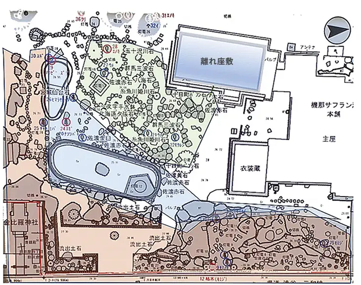 旧機那サフラン酒製造本舗庭園の結界マップ